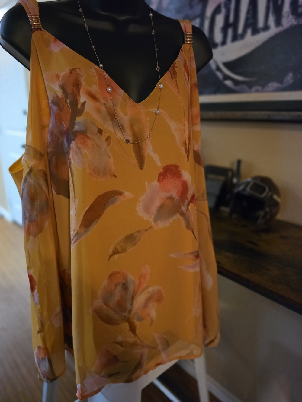 NAIF 2X Yellow Floral Sleeveless Tunic with Gold Ring Accents